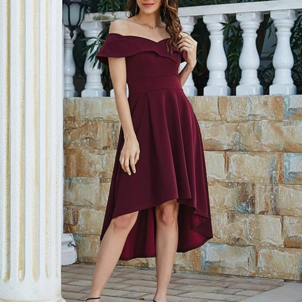 Party/Wedding Off-The-Shoulder High-Low Cocktail Skater Dress